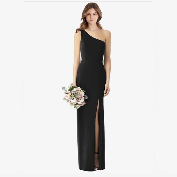 Thread Dresses & Skirts - ONE-SHOULDER CREPE TRUMPET GOWN WITH FRONT SLIT IN BLACK|SZ 18| NWT